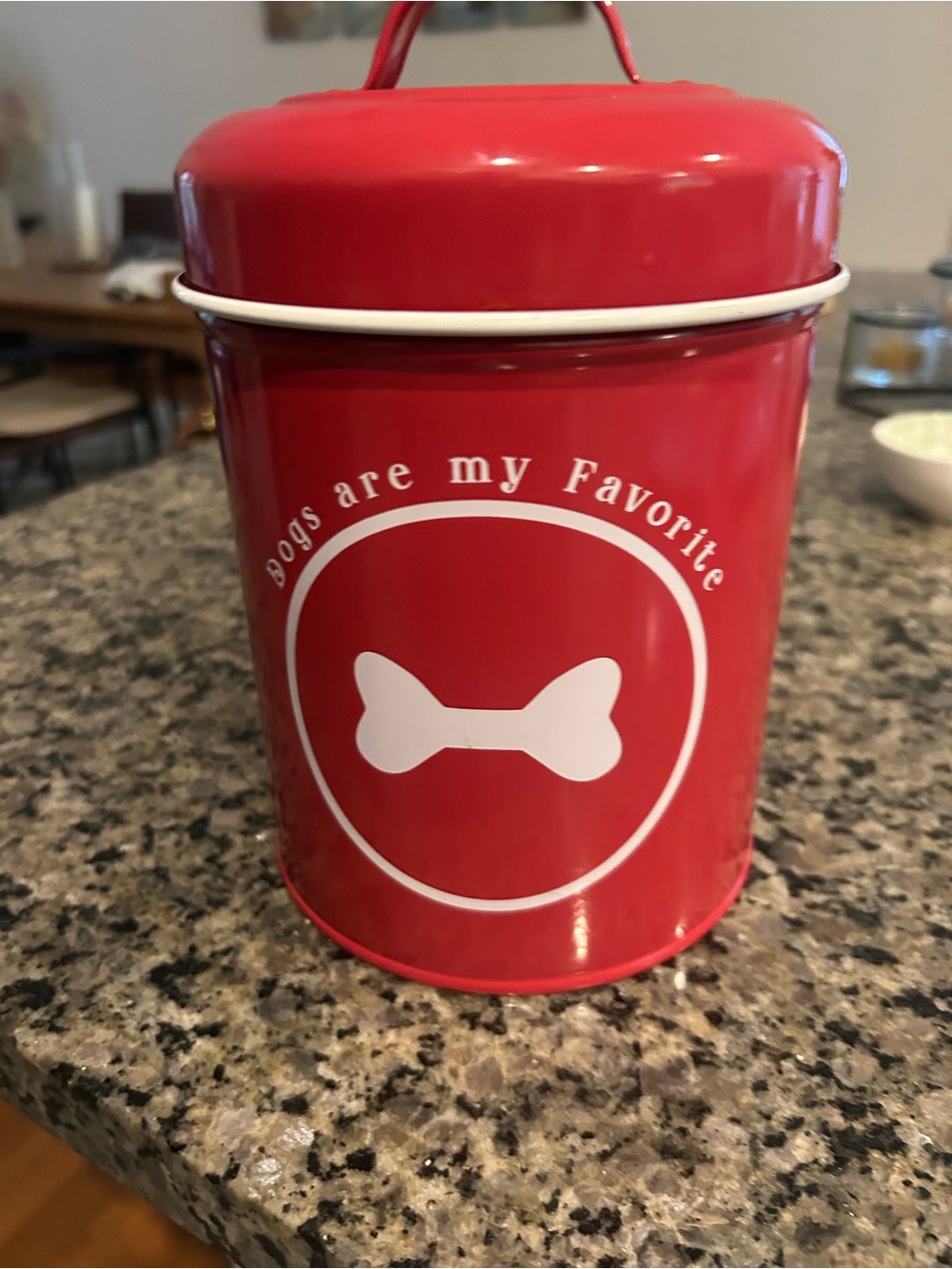 Red Dog Treat Canister with Bone Graphic
